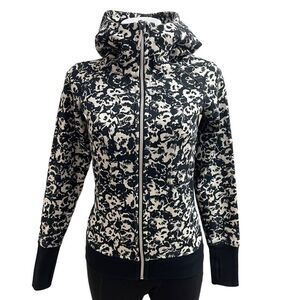 LULULEMON FLEUR SOMBRE BLACK / WHITE SCUBA HOODIE Full‎ zip JACKET SIZE 2